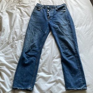 AGOLDE Riley High-Rise Frayed-Hem Crop Straight-Leg Jeans 26